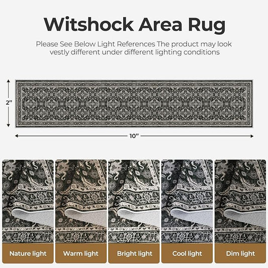 WITSHOCK Black Boho Washable 2x8 Kitchen Runner Rug,Vintage Neutral Hallway Rugs for Entryway,Soft Distressed Floor Mat for Bedroom,Entrance,Indoor Back Door(Black,2x8)