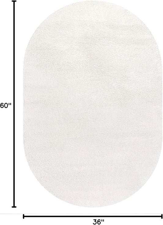 Eyely UES100T-3OV Supersoft Haze Solid Low-Pile Indoor Area Rug Casual;Contemporary;Solid;Traditional, Bedroom, Kitchen, Living Room, Easy-Cleaning, Non-Shedding, 3 X 5 Oval, Cream