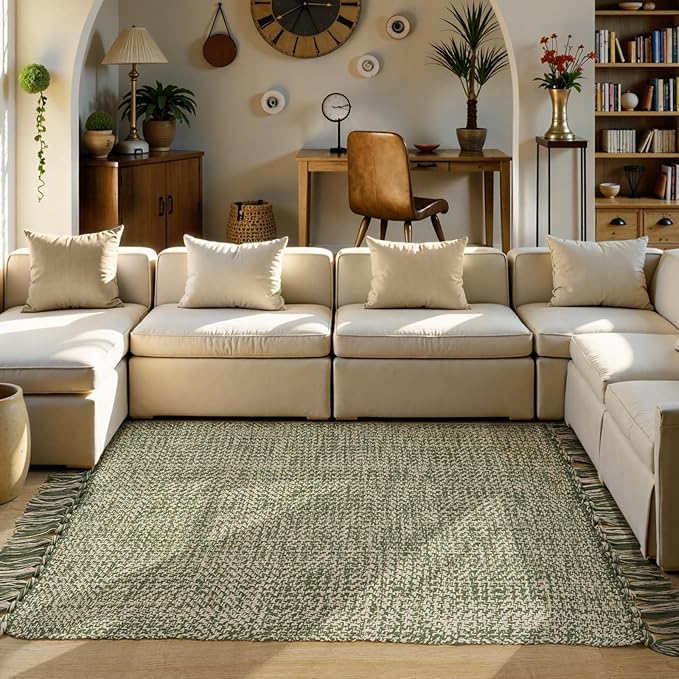 Collive Washable Area Rug 4' x 6', Woven Cotton Bedroom Rugs Neutral Indoor Accent Rug, Modern Comfy Floor Carpet with Tassel for Living Room, Nursery Room, Dining Room, Bedside, Patio Decor