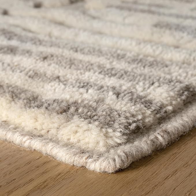 Dash & Albert Hicks Natural Hand Knotted Wool Rug, 6 X 9 Feet, Ivory Geometric Pattern - Premium Luxury Hotel Quality Soft Breathable Hypoallergenic Machine Washable Easy Care All Season