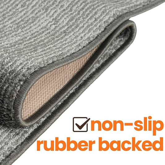 9ft Custom Cut Runner Rug for Narrow Hallways Kitchens - Striped Grey | Non-Slip & Washable | No-Fray Edge Finished