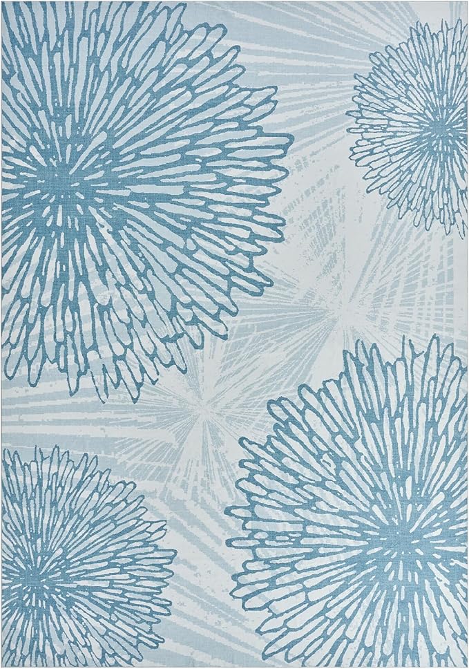 WITSHOCK 10x12 Washable Rug for Living Room,Modern Floral Distress Print Pattern Area Rugs,Stain Resistant with Non Slip Backing Carpet for Dining Room,Bedroom & Home Decor,Blue/Light Blue