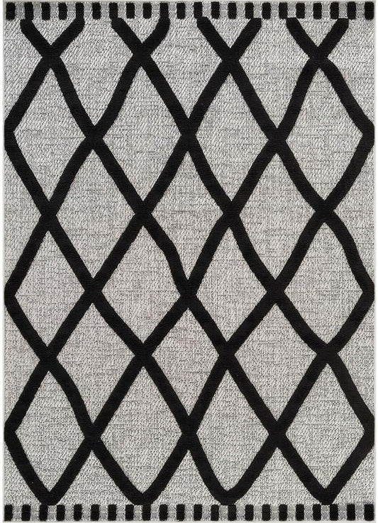 CAMILSON Modern Rug 6x9 Luxury Diamond Pattern Micro Loop Area Rugs Soft High-Low Pile Stain Resistant Easy to Clean Non-Shedding Durable Living Room Office Indoor Carpet (Black/Gray)