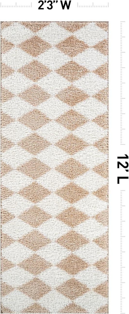 Rugshop Diamond Wave Shag Runner Rug Beige 2' 3" x 12' Great for Long Hallways, Open Entryways, or Galley Kitchens