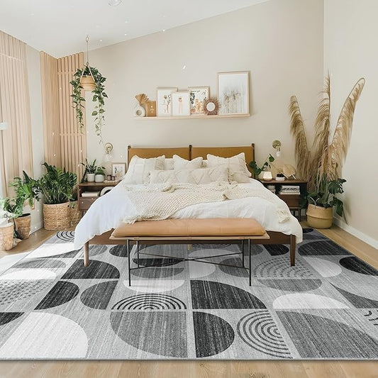MUJOO Washable Rug 8x10,Large Area Rugs for Living Room Bedroom Dining Room,Boho Throw Floor Carpet Non Slip Soft Modern Abstract Black and Grey