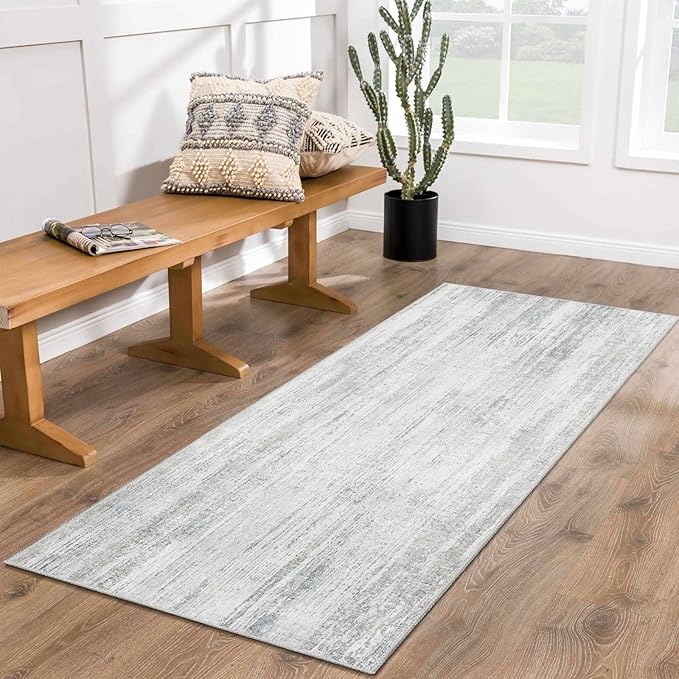 MUJOO Washable Runner Rug 2x6,Modern Abstract Area Rugs for Hallways Kitchen Bedroom Entryway Bathroom Laundry,Non Slip Carpet Long Mat Indoor,Low Pile Throw Rug Accent Neutral Grey