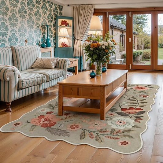 Lahome Floral Washable Rugs for Bedroom, 4X6 Area Rug Ultra-Thin Soft Living Room Rug, Non-Slip Classroom Stain Resistant Lightweight Boho Low-Pile Throw Carpet for Office, Brown