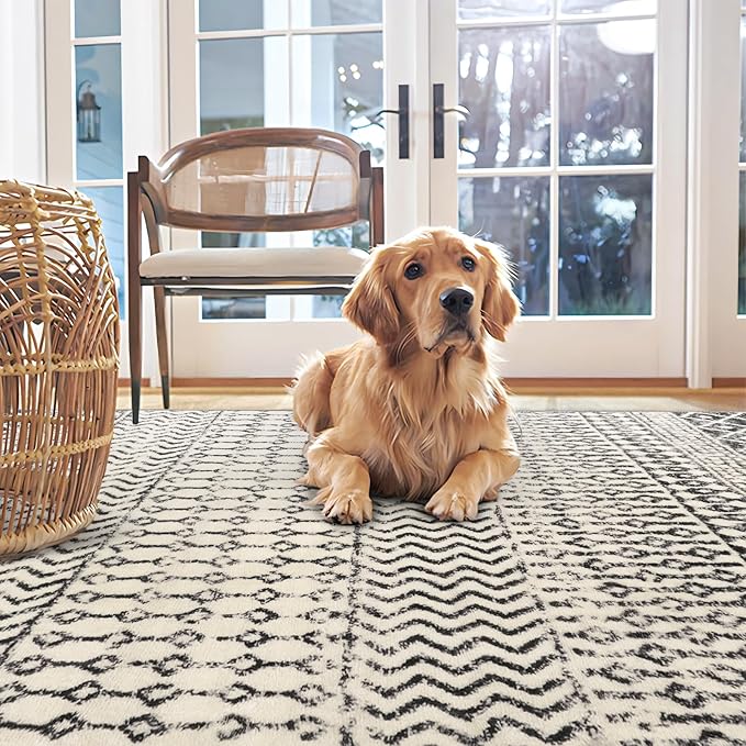 Moroccan 8x10 Area Rug, Soft Non-Slip Vintage Living Room Rugs for Bedroom Aesthetic, Low-Pile Washable Distressed Dining Room Rugs for Living Room Nursery Classroom Dorm Apartment