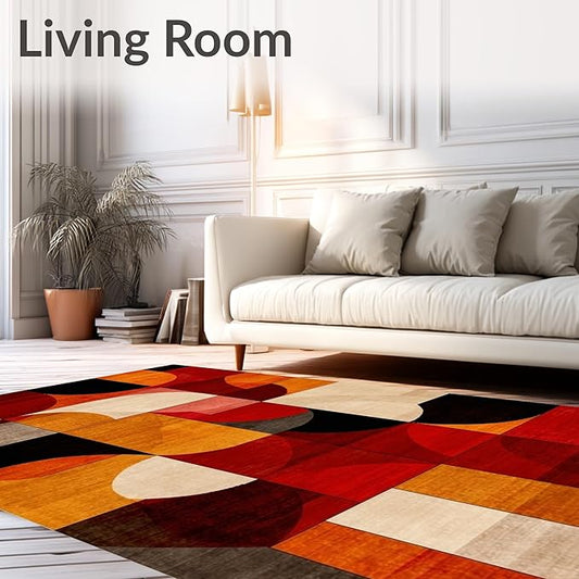 Flatwoven High Traffic Area Rug 8x10, Ember Abstract Geometric Shape Throw Indoor Floor, Non Slip, Stain Resistant, Washable Area Rugs for Living Room, Bedroom (Orange, 8x10)
