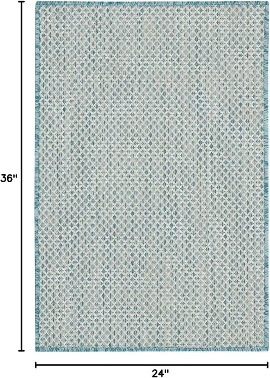 Nourison Home Courtyard Ivory Aqua 2' x 3' Area Rug - Easy Clean, Non Shedding, Bed Room, Living Room, Dining Room, Kitchen (2' x 3')