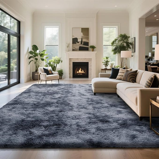 Fluffy Rug Shaggy Area Rug, Mottling Dark Grey 8x10 Area Rugs for Living Room, Large Shag Area Rugs for Bedroom Kids Room Home Decor, Upgrade Anti-Skid Rectangular Fuzzy Rugs