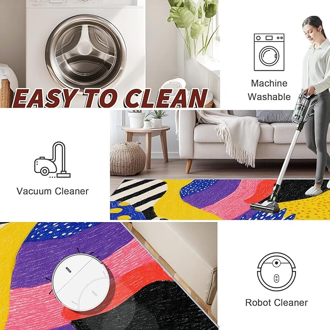 Abstract Rug, Colorful Pop Art Graffiti Area Rugs 5x6, Hippie Aesthetic Funky Non Slip Thin Carpets House Decor #C006
