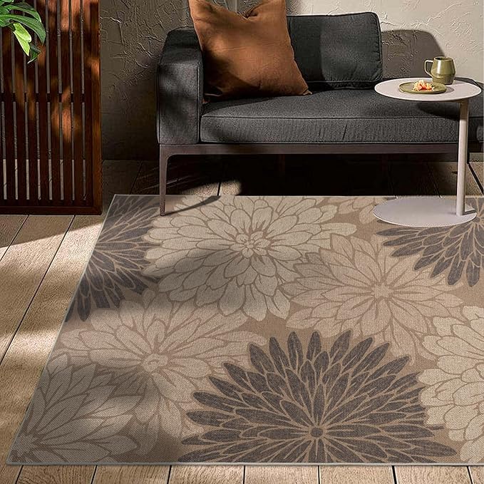 Floral Easy Jute Rug 5x7 Outdoor Patio Rug Washable Area Rugs for Living Room Bedroom Non Slip Neutral Farmhouse Indoor Outdoor Carpet for Backyard Patio Office