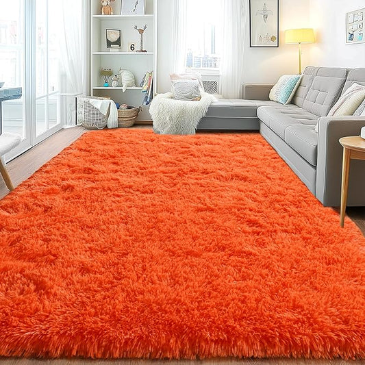 Area Rugs for Living Room, Soft Shaggy Carpets for Living Room, Fuzzy Rugs for Kids' Room, Perfect Decor for Modern Home Orange 6x9 Feet