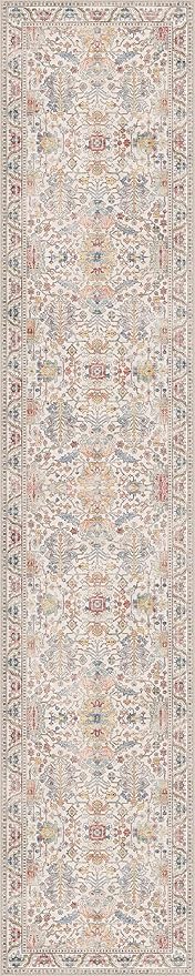 Bavni Runner Rug, Machine Washable Rugs for Bedroom 2x10, Non Slip Boho Rugs with Rubber Backing, Ultra-Thin Folable Rug Runner for Hallways Bathroom, Retro Multi