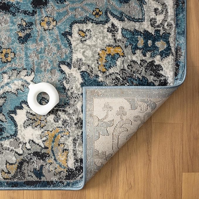 LUXE WEAVERS Moroccan Blue 4x5 Medallion Area Rug for Living Rooms
