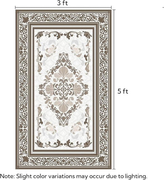 SOULFUL Medium Pile 3x5 Area Rug - Soft Foot Feel Small Entryway Rug - Brown Boho Floral - Washable Non-Slip - Perfect for Living Room Bedroom Foot Kids Room Reading Nook