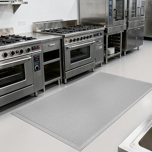 Front Door Mat 31''x47'', Drainage Heavy Duty Dirt Trapping Non-Slip Doormats, Outdoor Rubber Floor Mats, Restaurant Commercial Kitchen Industral Pool Entrance Bar Wet Area, Grey