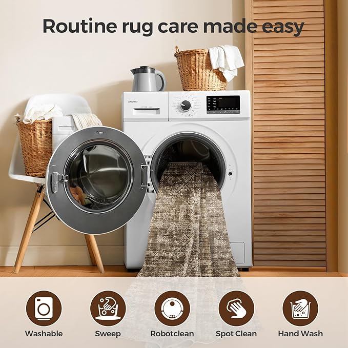 WITSHOCK 5x7 Area Rugs for Living Room: Machine Washable Non Slip Modern Abstract Carpet - Low Pile Print Rug for Bedroom Dining Room - Stain Resistant for Household - Pet Owners (Earthy Brown)