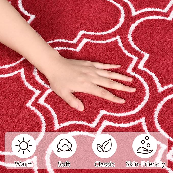 Amearea Fluffy Indoor Area Rug, Soft Trellis Moroccan Rugs for Bedroom, Shag Modern Area Rug for Living Room Kids Room Nursery, Easy Clean, Home Decor Low Pile Carpet, Wine Red 6x9 Feet