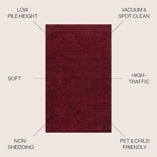 JONATHAN Y Haze Solid Low-Pile Dark Red Indoor Area Rug 9x12, Coastal,Bohemian,Minimalist,Classic, Easy-Cleaning for Living Room,Bedroom,Kitchen,Pet Friendly,Non-Shedding (SEU100Q-9)