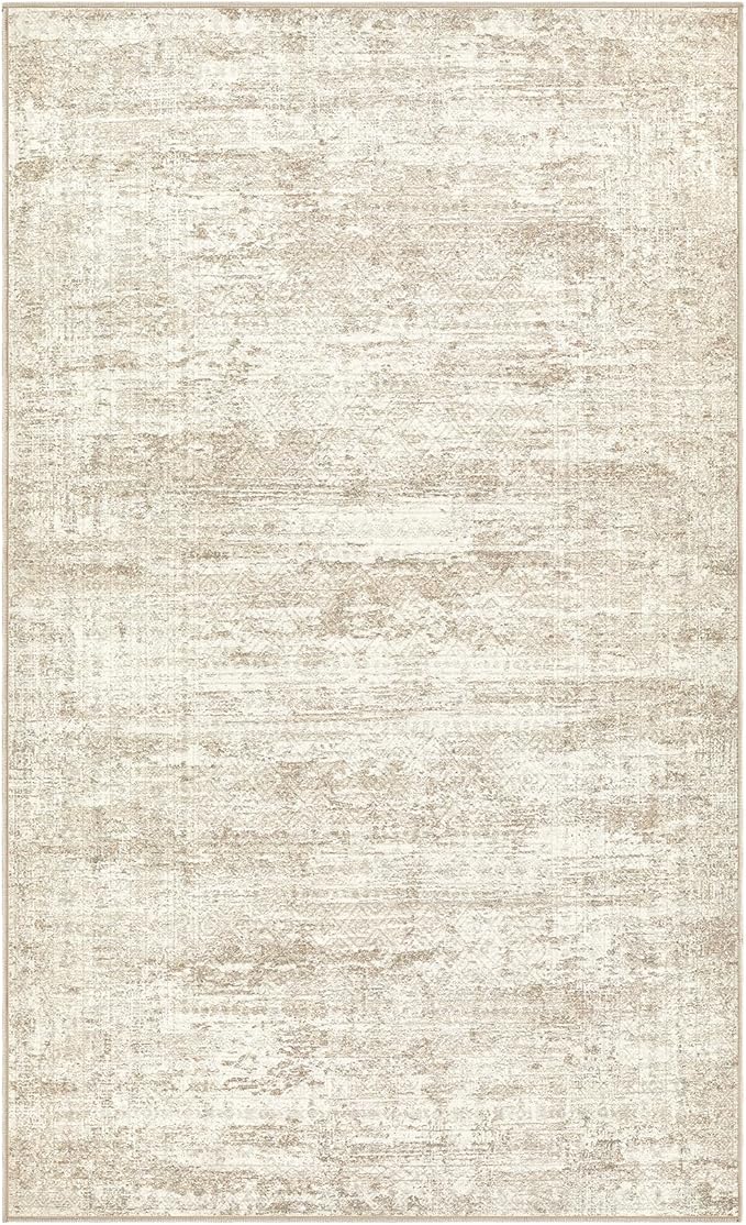 3x5 Area Rug Living Room Rugs - Washable Neutral Modern Abstract Soft Thin Rug Indoor Floor No Slip Rug Carpet for Bedroom Under Dining Table Home Office Decor - Beige/Brown