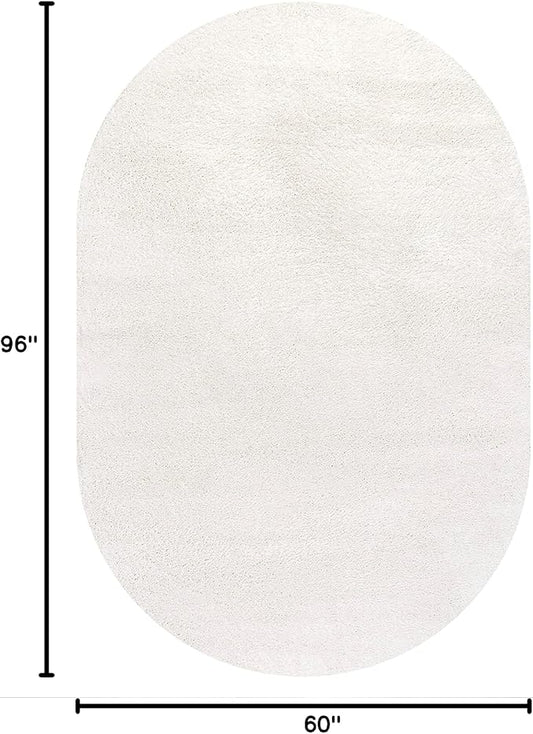 Eyely UES100T-5OV Supersoft Haze Solid Low-Pile Indoor Area Rug, Coastal, Bohemian, Minimalist, Classic, Casual for Bedroom,Kitchen,Living Room,Non Shedding,Easy-Washing, Cream, 5 X 8 Oval