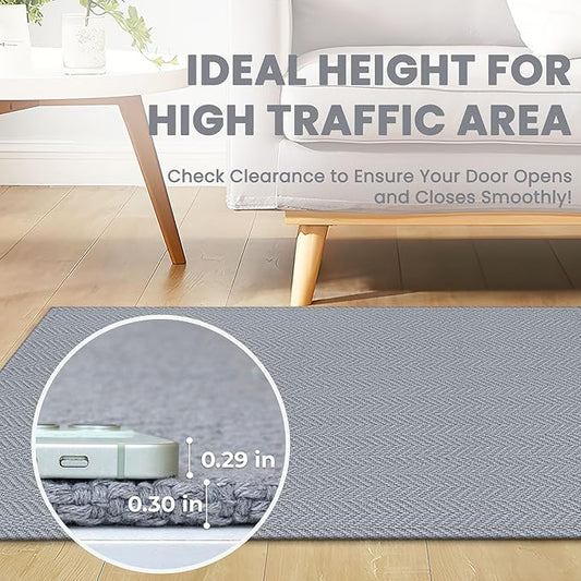 Braided Runner Rug 2x8 Ft Washable Runners for Hallways Kitchen Runner Rug with Rubber Backing Cotton Entryway Runner Indoor, Woven Floor Carpet for Hall Kitchen Bedroom, Light Gray