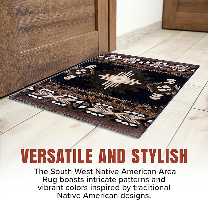 YHSF South West Native American Area Rug C318 - Easy Clean, Thick, Soft, Durable Native Tribal American Indian Inspired Rug for Bedroom/Living Room and More - Black, 2 Feet x 3 Feet 4 Inches