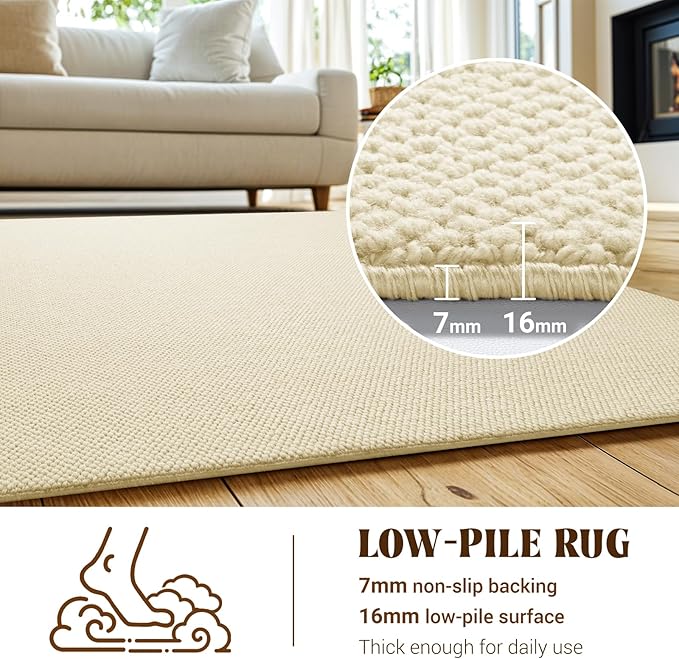 Shilucheng Wool Rug 8x10 Non-Slip, Blend 80% Wool and 20% Cotton Rugs for Living Room, Bedroom, Dinning Room, Soft Durable Cotton Backing Modern Area Rug (Beige)