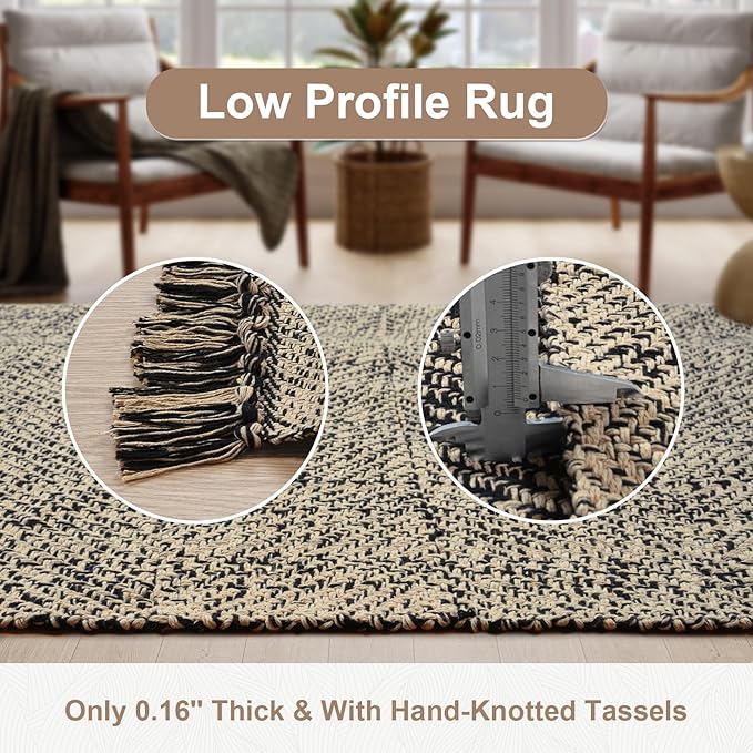 Collive Kitchen Runner Rug, 2x4.3 Hand-Woven Reversible Washable Bathroom Runner Rug for Entryway, Natural/Black Cotton Woven Boho Farmhouse Front Door Rug for Bedroom Entry Kitchen Floor Door Decor