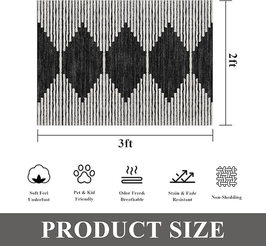 HelloTree 2x3 Entryway Rug, Indoor Small Machine Washable Area Rug Non Slip Backing Home Decor Floor Decoration Mat Boho Rugs for Entrance Kids Room Bedside Bedroom Resistant Carpet