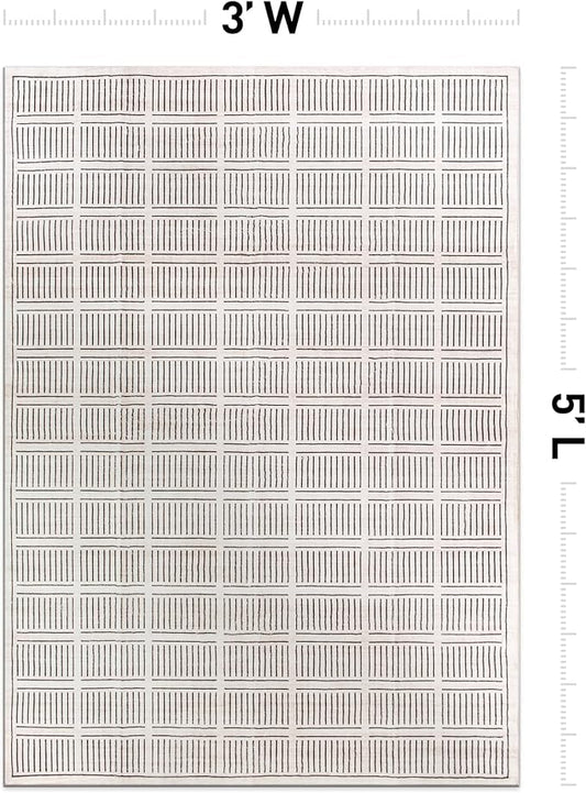 Rugshop Bohemian Stripe Lines Washable Non Slip Area Rug 3' x 5' Ivory
