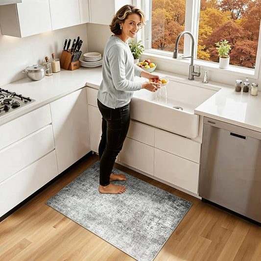 Washable Area Rugs 2'x3' Non-Slip Modern Abstract Soft for Living Room Entryway Bedroom Nursery, Print Pattern, Gray White Grey