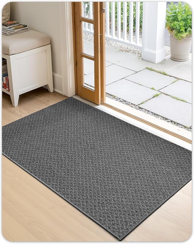 Color&Geometry Ultra Thin Indoor Door Mat Non Slip Rubber Backed Dirt Trapper 48"x72"(Rolled-up NO Creases), Rugs for Entryway, Front Door Mat Indoor Washable Low-Profile Entry Mat, Grey