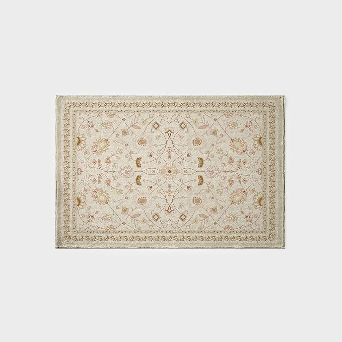 EVERGRACE Area Rugs for Entryway 2x3, Boho Floral Faux Wool Indoor Outdoor Small Rugs, Washable Rugs for Bedroom Bathroom Laundry Doormat, Low Pile Floor Mat Carpet for Home Decor, Natural Beige