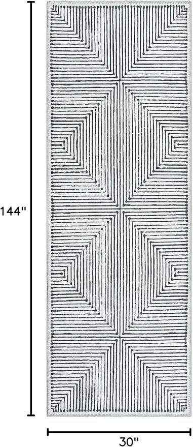 Bloom Rugs Washable Non-Slip 12 ft Runner - Black/Ivory Striped Runner for Entryway, Hallway, Bathroom, and Kitchen - Exact Size: 2.5' x 12'