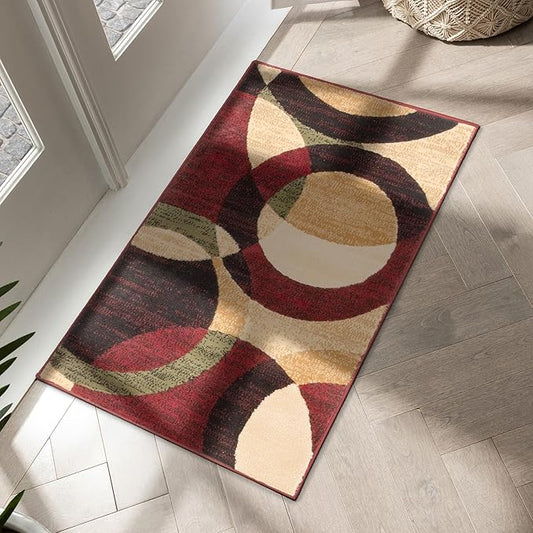 Well Woven Dulcet Bingo Red Modern Geometric Area Rug – 2x4 (2’7” x 3’11”) | Soft Durable Polypropylene Rug for Living Room, Bedroom, or Entryway | Stain & Fade Resistant, Easy to Clean, Medium Pile