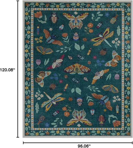 Lahome Insect Washable Rugs 8x10, Soft 8x10 Area Rugs for Living Room, Non Slip Bedroom Rug Under Bed Ultra-Thin Large Carpet for Dining Room Office Playroom(8'x10',Dark Green)