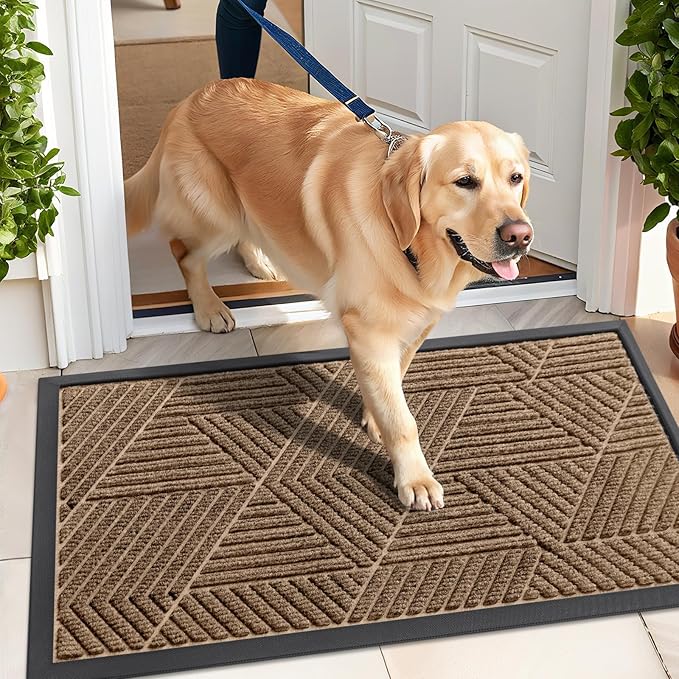 Kitinjoy Front Door Mat Outside Entrance, Sturdy Natural Dirt Trapper, Heavy Duty Rubber Doormat, Low Profile Non-Slip Backing, Easy Clean Floor Mat for Indoor Outdoor Entry, 35X23 Inch, Coffee