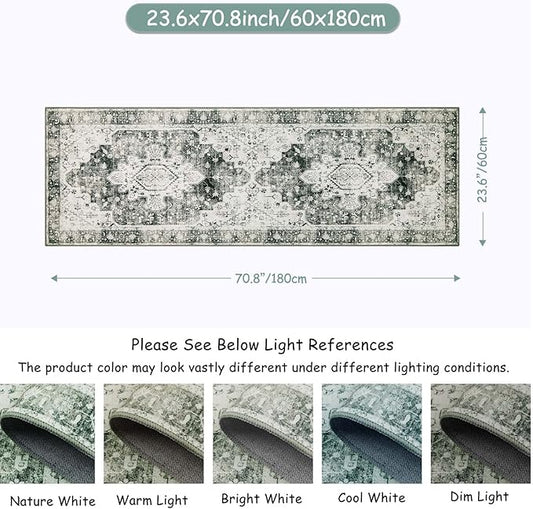 Moynesa Ultra-Thin Washable Runner Rug -2x6 Rug Runners for Hallways Non Slip Stain Resistance, Vintage Non Shedding Indoor Throw Carpet Runner for Bathroom Entry Door Kitchen Laundry Room, Grey
