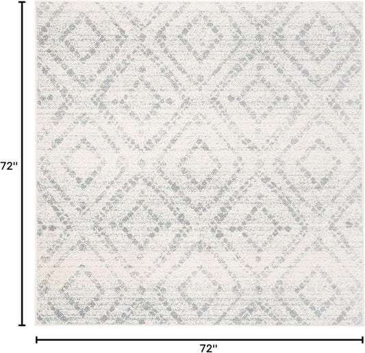 SAFAVIEH Adirondack Collection Area Rug - 6' Square, Ivory & Light Blue, Modern Diamond Distressed Design, Non-Shedding & Easy Care, Ideal for High Traffic Areas in Living Room, Bedroom (ADR131T)