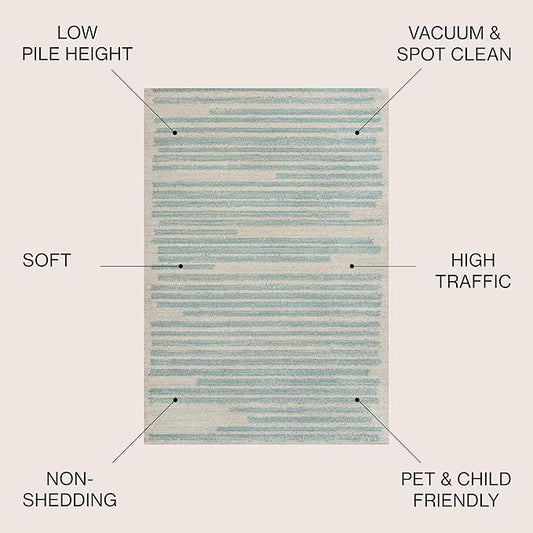 JONATHAN Y Khalil Modern Berber Stripe Cream/Turquoise Indoor Area Rug, 8x10, Contemporary, Bohemian, Easy-Cleaning for Living Room, Bedroom, Kitchen, Pet Friendly, Non-Shedding (MOH207B-8)