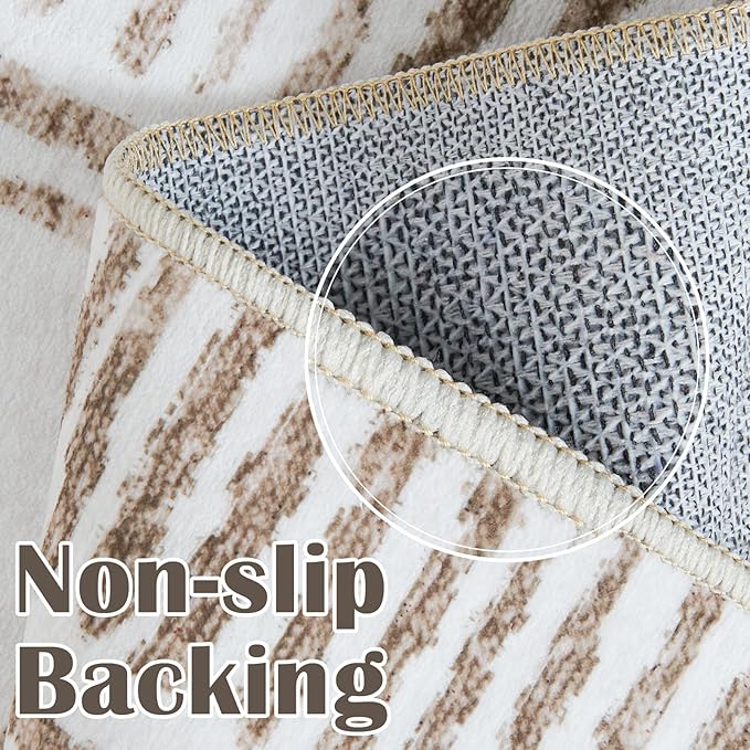 jinchan Moroccan 2x3 Rug for Entryway - Machine Washable Rug Modern Geometric Kitchen Soft Faux Wool Non-Slip Indoor Doormat Ultra-Thin Carpet for Entrance Bathroom Bedroom Living Room (2x3ft, Taupe)