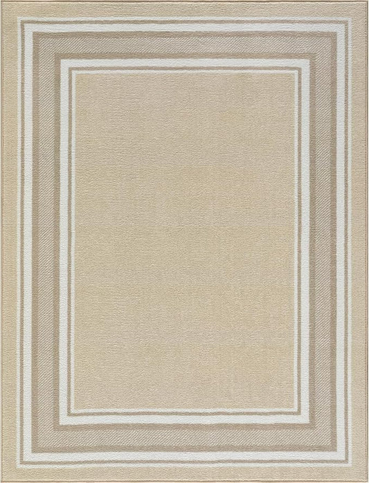 Beverly Rug Non Slip Area Rugs 3x3 Modern Bordered Non Skid Rubber Backing Soft Area Rug for Living Dining Room Easy to Clean Non Shedding Kitchen Bedroom Indoor Carpet 3 x 3 Beige