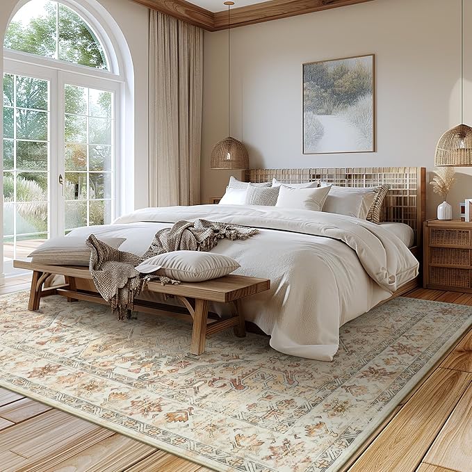 zesthome Area Rugs 6x9, Large Rugs for Living Room, Stain Resistant Washable Rug, Rugs for Bedroom with Non Slip Backing, Ultra-Thin Vintage 6x9 Area Rug