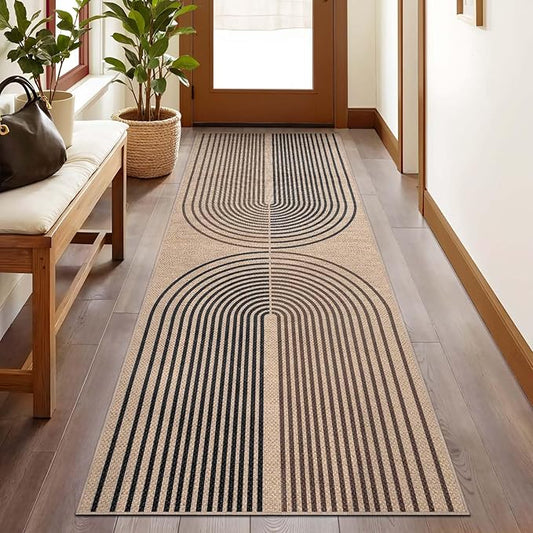 Tangsoo Rainbow Easy Jute Rug 2x6 Washable Runner for Hallways,Non-Slip Ultra Thin Dark Brown Outdoor Runner Carpet,Contemporary Kitchen Door Mat for Laundry Bedroom Entryway Porch