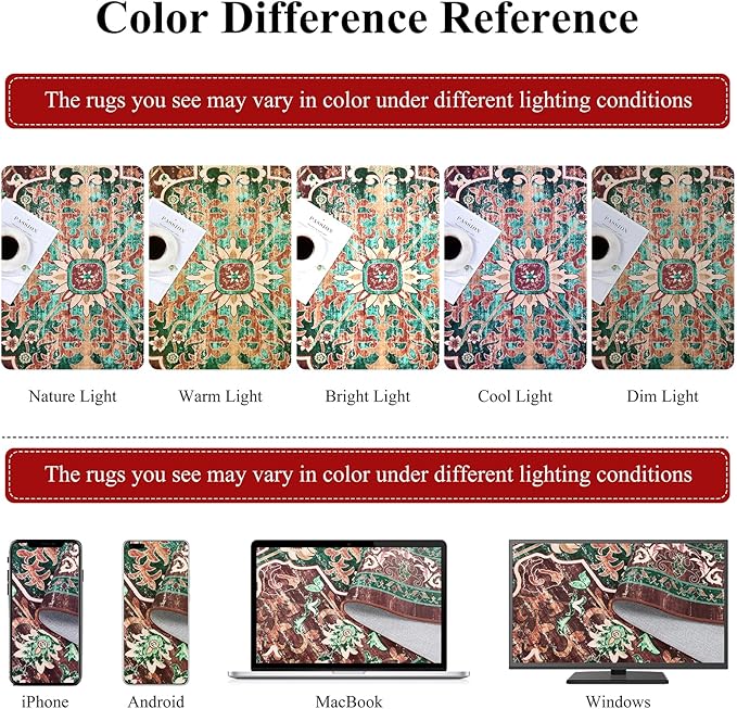 U'Artlines Boho Vintage Round Area Rug 4ft Machine Washable Low Pile Soft Floor Carpet Non Slip Non Shedding Accent Rug for Living Room Bedroom Entryway Dining Room Office Rust&Teal
