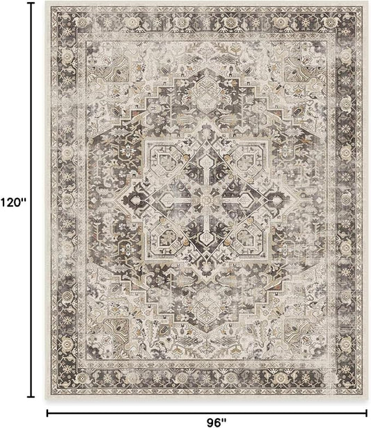 RUGGABLE Washable Vintage Area Rug – Kamran Hazel 8x10, Stain-Resistant, Non-Slip – Large Machine Washable Rugs for Living Room, Bedroom, Hallway, Entryway & Office–with Cushioned Pad