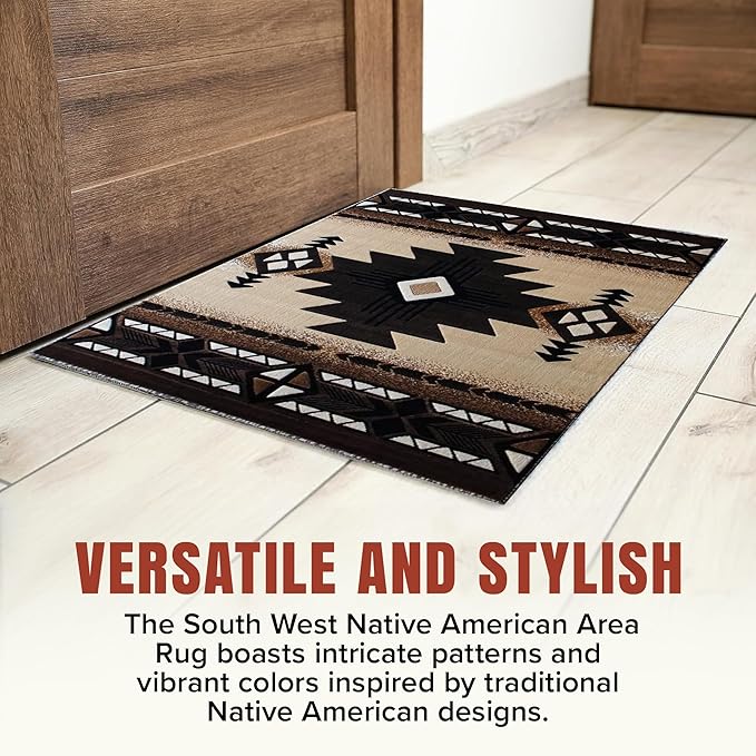 YHSF South West Native American Area Rug C318 - Easy Clean, Thick, Soft, Durable Native Tribal American Indian Inspired Rug for Bedroom/Living Room and More - Berber, 2 Feet x 7 Feet